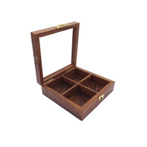 Boîte de rangement carrée en bois avec couvercle en acrylique, compartiments divisés, présentoir de table fait main, décoration moderne pour la maison - Product Image 6