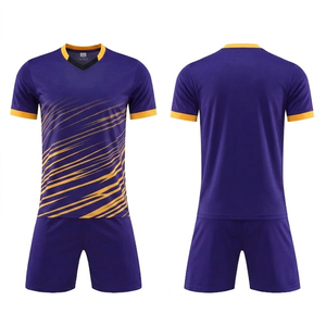 Camiseta de Fútbol para Hombre, Rayas Moradas y Amarillas, Manga Corta, Cuello en V, Uniforme Transpirable, para Adultos, Todas las Temporadas - Product Image 1