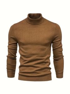 Pull col roulé marron pour homme en maille côtelée à manches longues pour un usage quotidien décontracté - Product Image 3