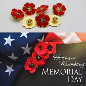 Spille da bavero personalizzate con fiori di papavero rosso smaltati, all'ingrosso, placcate oro, distintivi commemorativi patriottici per il Giorno della Memoria - Product Image 4