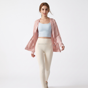 Women's Pink Long Sleeve <b>Zip</b>-<b>Up</b> Hooded Jacket Loose Fit Solid Color Breathable Yoga <b>Top</b> Outerwear - Product Image 4