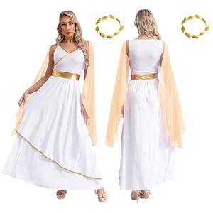 Costumes de reine romaine grecque ancienne pour femmes garnitures d'or robe Toga avec guirlande couvre-chef pour les carnavals de scène de discothèque - Product Image 5