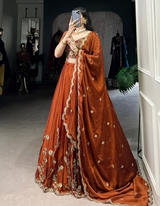 Lehenga semi-cousu en soie ornée KV Orange Art Silk et chemisier non cousu avec dupatta, collection traditionnelle d'automne - Product Image 5