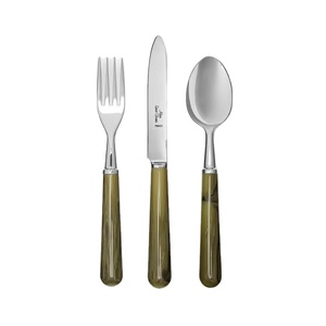 Ensemble de couverts à poignée en résine d'olive de qualité supérieure avec lames en acier inoxydable, fourchette, couteau et cuillère, ensemble de 3 pièces pour une cuisine raffinée - Product Image 1