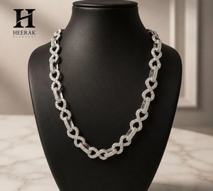 Collar de cadena con símbolo de infinito pavé al por mayor, personalizado, de oro macizo de 10K, 14K, 18K, con diamante cultivado en laboratorio, tipo gargantilla con eslabones en forma de ocho, joyería. - Product Image 2