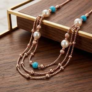 Collier Mala italien en argent 925, finition or rose, perles multicouches, chaîne de créateur, bijoux de mariage pour femmes - Product Image 4