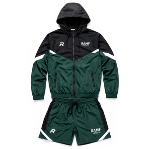 Conjunto Cortavientos de 2 Piezas con Capucha para Invierno, Unisex, Color Sólido, Personalizable con Logotipo, Chaqueta y Pantalones Cortos con Bloques de Color, Ribetes Reflectantes y Tecnología Quick Air - Product Image 1