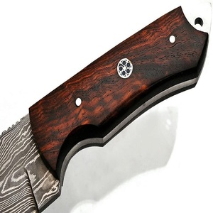 Cuchillo de hoja fija de acero de Damasco, punta caída, filo recto, mango de madera, estilo Bowie, para camping al aire libre, OEM - Product Image 3