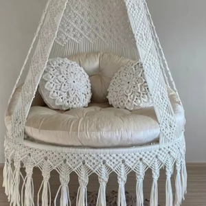 Silla colgante de macramé de algodón blanco, silla colgante, Hängesessel, silla columpio, silla columpio de macramé, silla colgante para interiores - Product Image 1