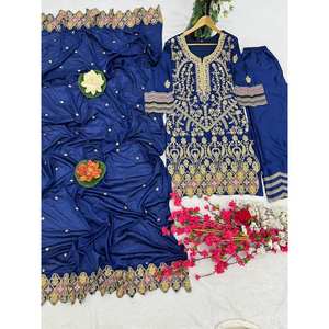 ชุดปักลายสวยงามสำหรับผู้หญิงชุดบนสุด-ล่างและ dupatta สำหรับงานเลี้ยง - Product Image 6