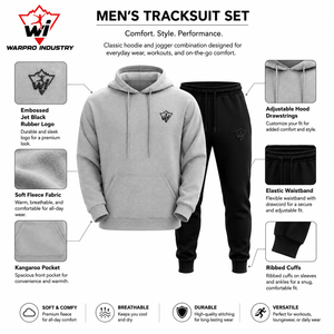 Ensemble survêtement homme gris avec logo personnalisé, sweat à capuche et pantalon de jogging noir, patch en caoutchouc gaufré, vente en gros, fabricant OEM de vêtements de sport en molleton - Product Image 3