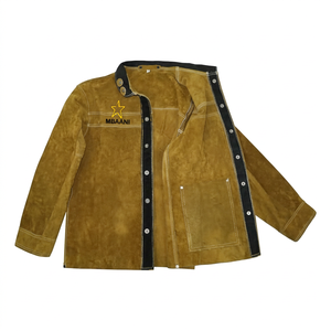 Veste de soudeur en cuir marron MBAANI, ignifuge, imperméable, manches en polyester, fermeture boutonnée, poche pour respirateur, vêtements de travail de sécurité - Product Image 1