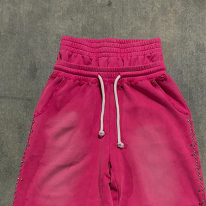 Shorts Casuales de Cintura Alta con Doble Cordón, Transpirables, Tejidos, Talla Grande, Lavados al Ácido, 100% Algodón, Estilo Urbano, Holgados - Product Image 1