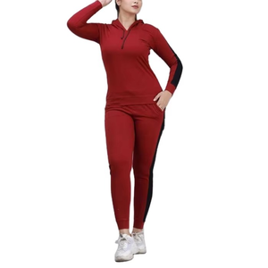 Conjunto Deportivo para Mujer Color Crema con Capucha, Manga Larga, Diseño Sólido, Sudadera Holgada Informal y Pantalones con Bolsillos Laterales - Product Image 1