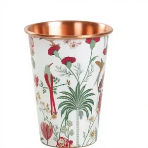 Vaso de Cobre Puro Premium con Diseño Floral de Aves, Vaso de Cobre Hecho a Mano, Vaso de Agua Ayurvédico de Cobre Decorativo - Product Image 1