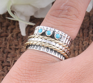 Anillo giratorio de plata de ley 925 con engaste de bisel de turquesa, hecho a mano, clásico, bohemio, delicado, solitario, certificado Jaipur - Product Image 4