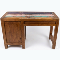 Bureau d'écriture DIVADI fait main en bois de bateau recyclé, minimaliste, écologique, style antique, pour bureau à domicile, avec tiroirs et porte