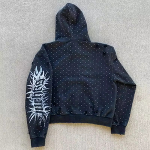 Nouvel Arrivage – Sweat à Capuche Zippé Intégral Homme, 100% Coton Délavé à l'Acide, Qualité Supérieure, Personnalisé, avec Strass, Style Streetwear Oversize - Product Image 3