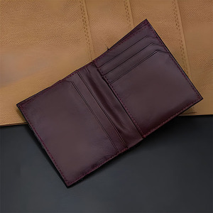 Burgundy Leather <b>Wallet</b> <b>Men</b> Bifold <b>Card</b> Slots Wine Red Shiny Embossed Texture Plain Interior Cash Storage Slim Compact Classic - Product Image 2