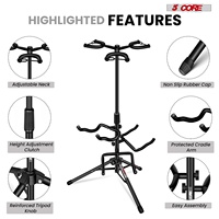 Support de Guitare Triple Réglable 5 en 1 GSH 3N1 en Métal à Fixation au Sol avec Support de Manche pour Guitares Acoustiques/Électriques/Basses
