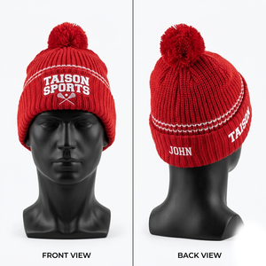 Premium 320 GSM acrylic knit lacrosse beanie black orange jacquard pattern pom pom embroidered custom logo <b>winter</b> <b>cap</b> - Product Image 4