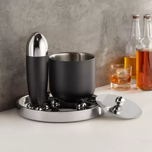 Astro Bar <b>Ice</b> Bucket By Trading Company Featuring Matte Black Finish Insulated Double Wall Polished Metal Lid Use For Parities - Product Image 4