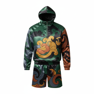 Sustainable Lightweight Printed Quick Dry <b>Summer</b> Casual Track Suit Breathable Nylon Zip Windbreaker <b>Jacket</b> Shorts Crinkle - Product Image 1