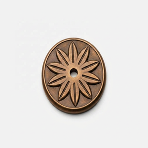 <b>Antique</b> Bronze <b>Brass</b> Round Backplate Furniture <b>Knob</b> with Flower Design for Drawer Cabinet Storage Closet Use Durable Hardware - Product Image 1