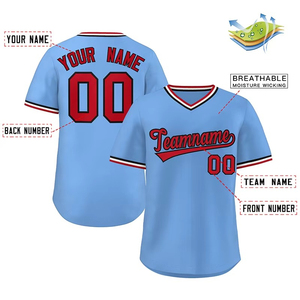 Camiseta de Béisbol Personalizable para Hombre, Color Azul Claro, Cuello en V, Manga Corta, Impresión Sublimada con Nombre del Equipo 00, Poliéster Transpirable, Talla Adulto - Product Image 4