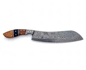 Cuchillo de Cocina Artesanal de Acero Damasco con Diseño de Gota de Lluvia y Mango Segmentado de Madera de Nogal - Product Image 1