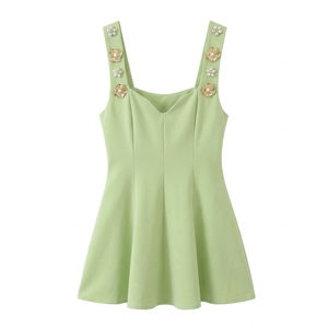 Fabricant CUSTOM - Robe sans manches pour femme, couleur vert pistache, coupe ajustée, tenue d'été tendance, service de vente en gros OEM - Product Image 1