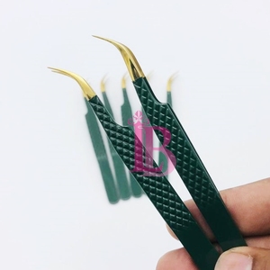 Pinzas de Acero Inoxidable con Punta Dorada para Extensión de Pestañas, Color Verde Sostenible, Última Tendencia, Nueva Llegada, Mega Volumen, Pestañas de Visón - Product Image 4
