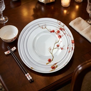 <b>Melamine</b> Rice <b>Bowl</b> 4 Flat Plates Set Pigmented Asian Zen Lines Design Durable Dishwasher/Microwave Safe Non-Toxic Food Grade - Product Image 1