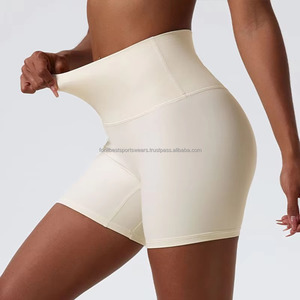 Shorts de Yoga de Cintura Alta, Color Sólido, Control de Abdomen, Ropa Deportiva para Mujer, Diseño Personalizado, Transpirable, Sin Costuras, Spandex/Nailon - Product Image 1