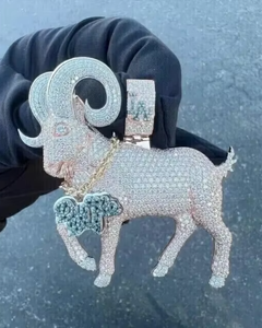 Colgante de plata 925 con diseño de cara de cabra para hombre, estilo Hip Hop, chapado en oro, con incrustaciones de circonitas, estilo Bling para raperos - Product Image 1