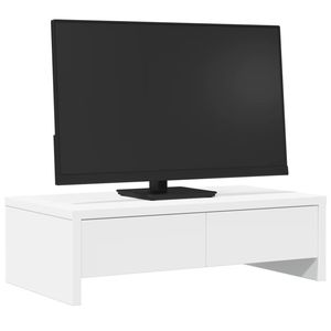 Support d'écran en bois d'ingénierie blanc 19,7x10,6x5,9 po avec tiroirs, organisateur de bureau et de tiroirs - Product Image 3