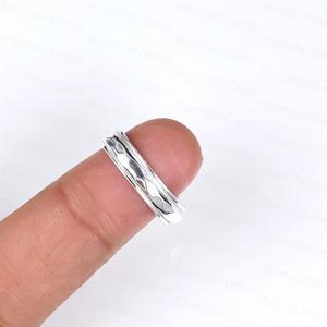 New Arrival 925 Sterling Silver Boho Style Meditation Spinner Band Trend Custom <b>Plain</b> Silver Fidget Handmade Hammered <b>Ring</b> - Product Image 1