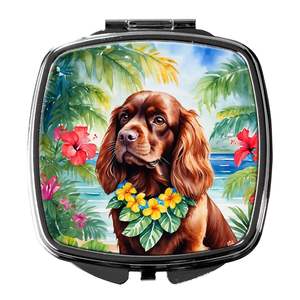 Women and Girls' <b>Compact</b> Travel Makeup <b>Mirror</b> Sussex Spaniel Luau Decorative Folding Handheld <b>Design</b> Pocket Size Gift - Product Image 1