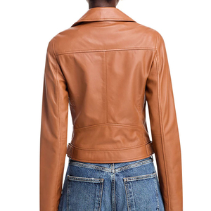 Chaqueta de cuero para mujer, talla grande, ajustada, con cremallera, estilo motociclista, ligera, corta, tipo biker, con solapa - Product Image 2