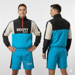 Ensemble de survêtement coupe-vent deux pièces Rexfit Sports de haute qualité pour hommes – Veste zippée et short en nylon – Vente en gros - Product Image 3