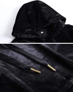 Hot Selling Customized Logo Designer Black <b>Velour</b> Velvet Hoodie Plus Size Pullover Hoody Breathable Drop Shoulder Pockets Hoodie - Product Image 5