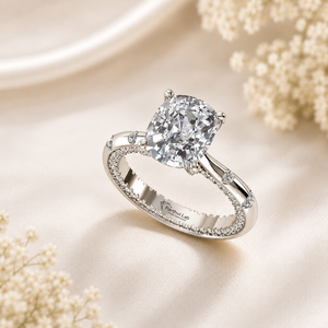 Brilliant <b>Cushion</b> Cut Lab Grown Diamond <b>Ring</b> 925 Silver 9kt, 14kt, 18kt Gold Diamond <b>Rings</b> for Women's Engagement <b>Ring</b> - Product Image 1