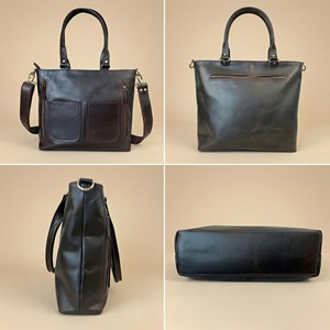 Women Genuine Leather Tote Bag, Shoulder Handbag with Dual Adjustable Detachable Straps, Zipper Work Travel Purse(Dark Brown) - Product Image 4