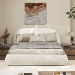Lit plateforme rembourré Archie Queen Almond White Puffy Grounded - Product Image 1
