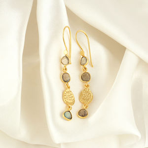 High quality natural labradorite bezel setting drop <b>dangle</b> <b>earring</b> 18k <b>gold</b> plated wholesale fashion jewelry hook style <b>earrings</b> - Product Image 2