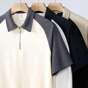 Men's <b>Navy</b> <b>Blue</b> Short Sleeve Knitted <b>Polo</b> <b>Shirt</b> Slim Fit Solid Color Casual Regular Length O-Neck Zipper Front - Product Image 5