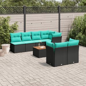 Juego de sofás de patio de ratán sintético negro de 8 piezas con cojines, elegantes muebles de exterior - Product Image 1