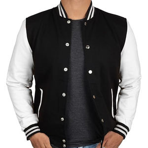 Chaqueta Varsity Estilo Letterman Negra Personalizada de Primera Calidad, Bordado Chenille, Tela de Lona, Mangas de Cuero Adherido, para Otoño - Product Image 3