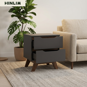 Modern Durable Nightstand 2 Drawer Wood Base <b>Storage</b> <b>Side</b> <b>Table</b> Bedroom Furniture Midcentury Design - Product Image 3