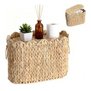 Natural Water Hyacinth Toilet Paper <b>Basket</b> With Lid, Scalloped <b>Wicker</b> <b>Storage</b> <b>Basket</b> With Lid, Bathroom Organizers From Vietnam - Product Image 1